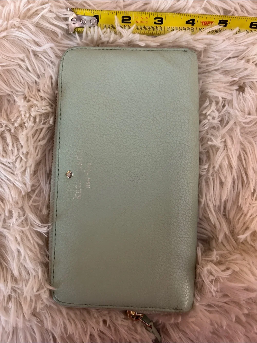 kate spade mint green zip-around pebbled leather wallet